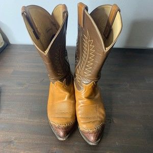 Tony Lama 2-Tone Lizard Toe Brown Western Cowboy Boots Size 8 D Style 6243